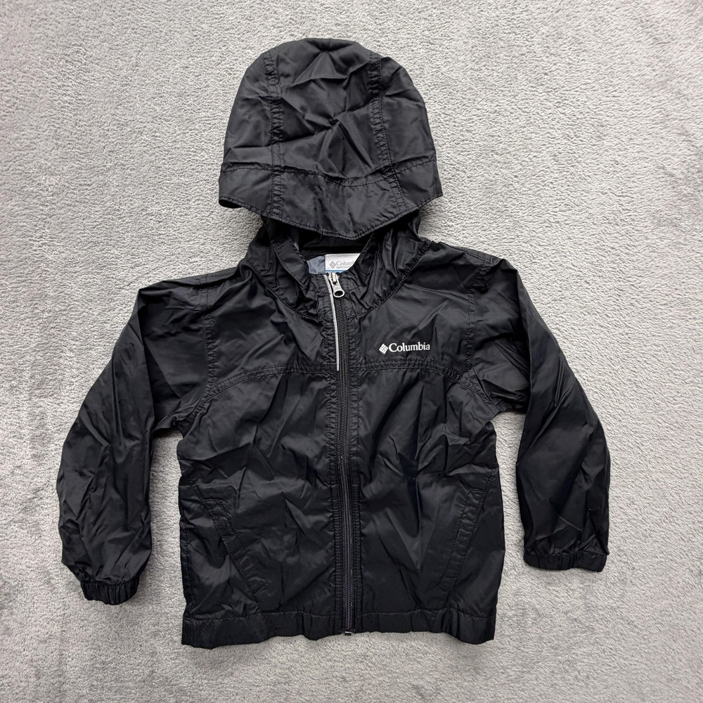 Columbia Jacket‎ Boys 4T Black Windbreaker Hooded Full Zip Pockets Lined